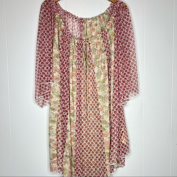 Free People Because I Love You Top Sheer Oversized Mix match print Sz L - Picture 3 of 8